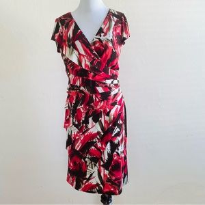 SUITE 7 DRESS REDDISH PINK BLACK ABSTRACT CASUAL SIZE 6 SHEATH